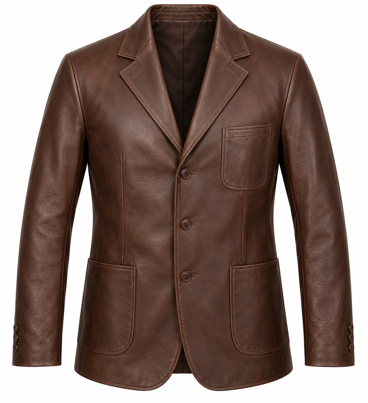 J045 brown leather jacket front view