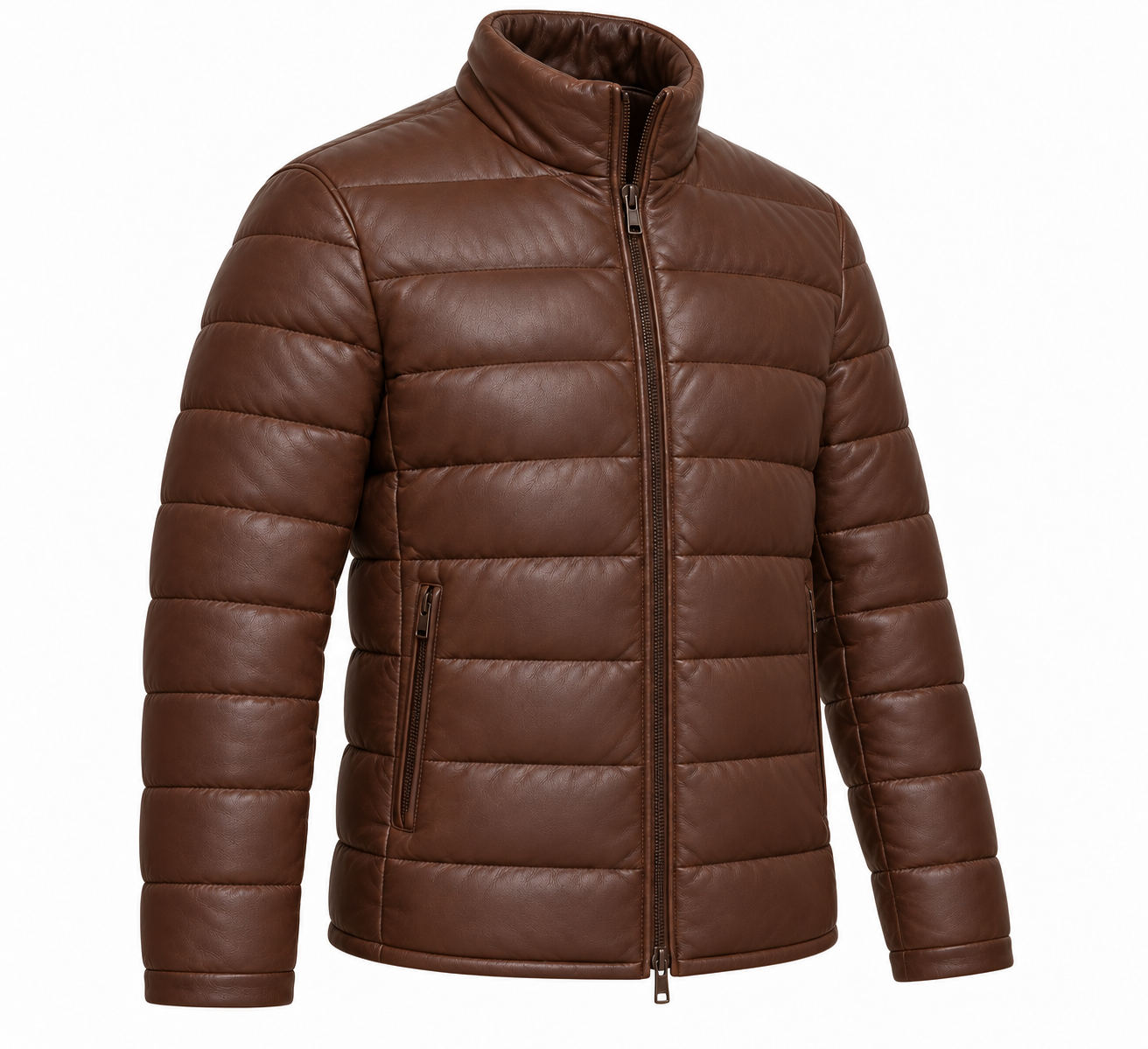 J046 brown leather jacket angle view