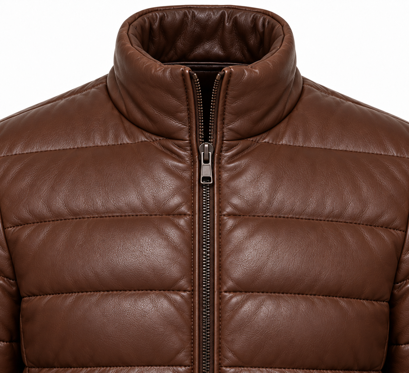 J046 brown leather jacket detail view