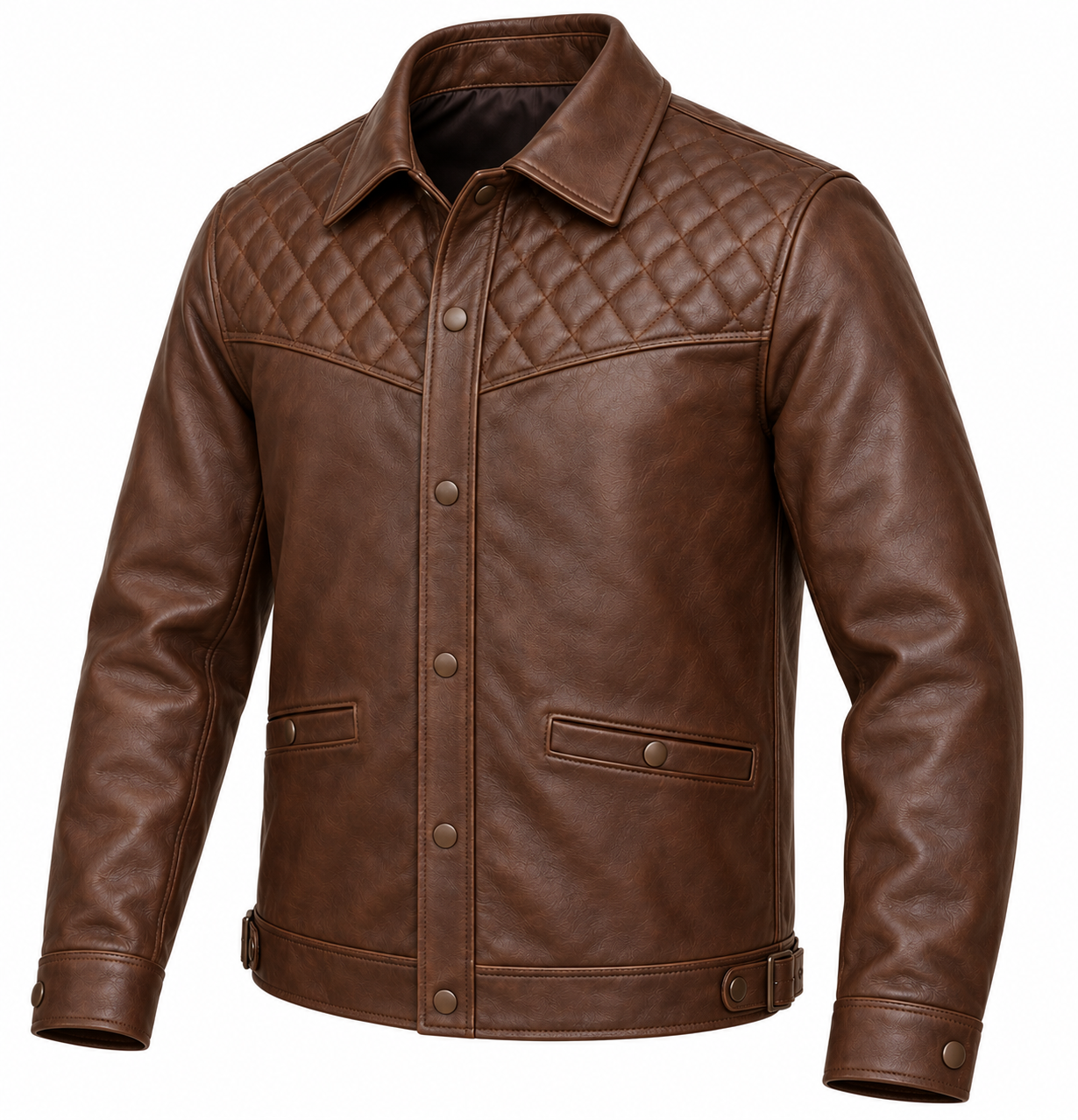 J047 brown leather jacket angle view