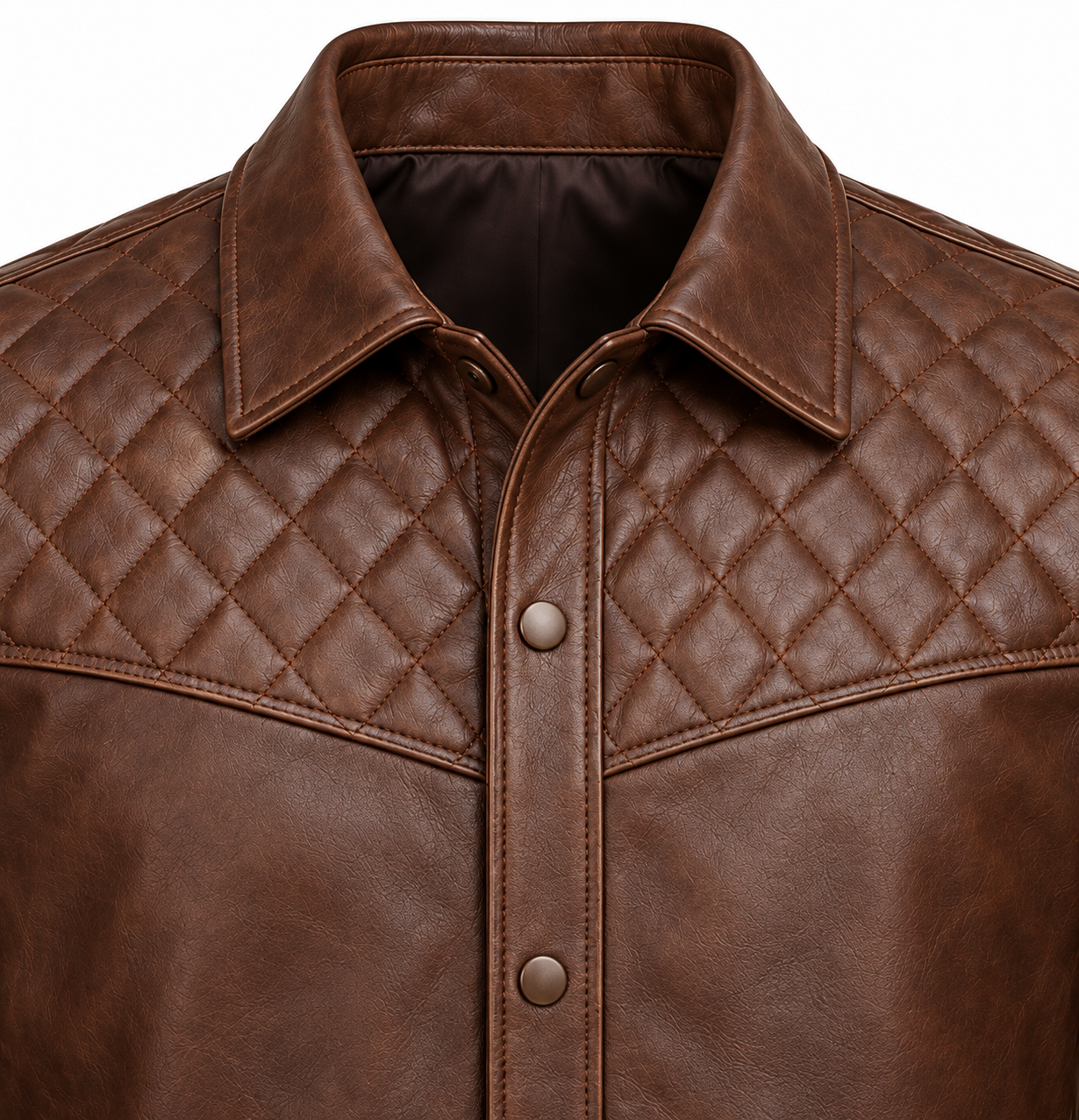 J047 brown leather jacket detail view