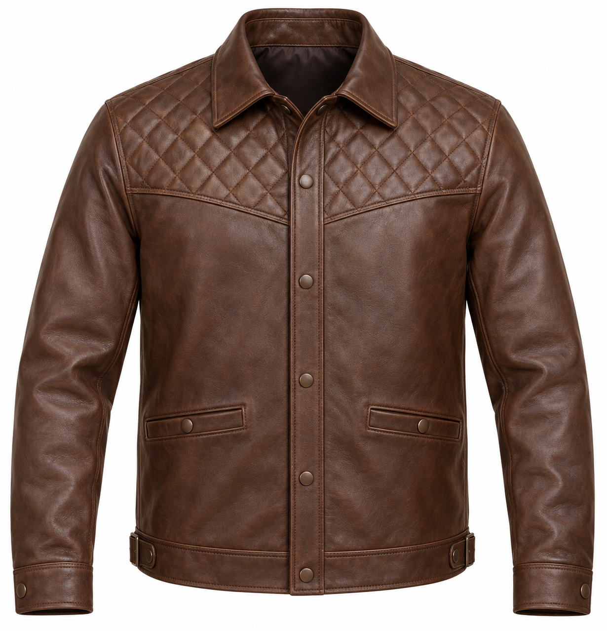 J047 brown leather jacket front view