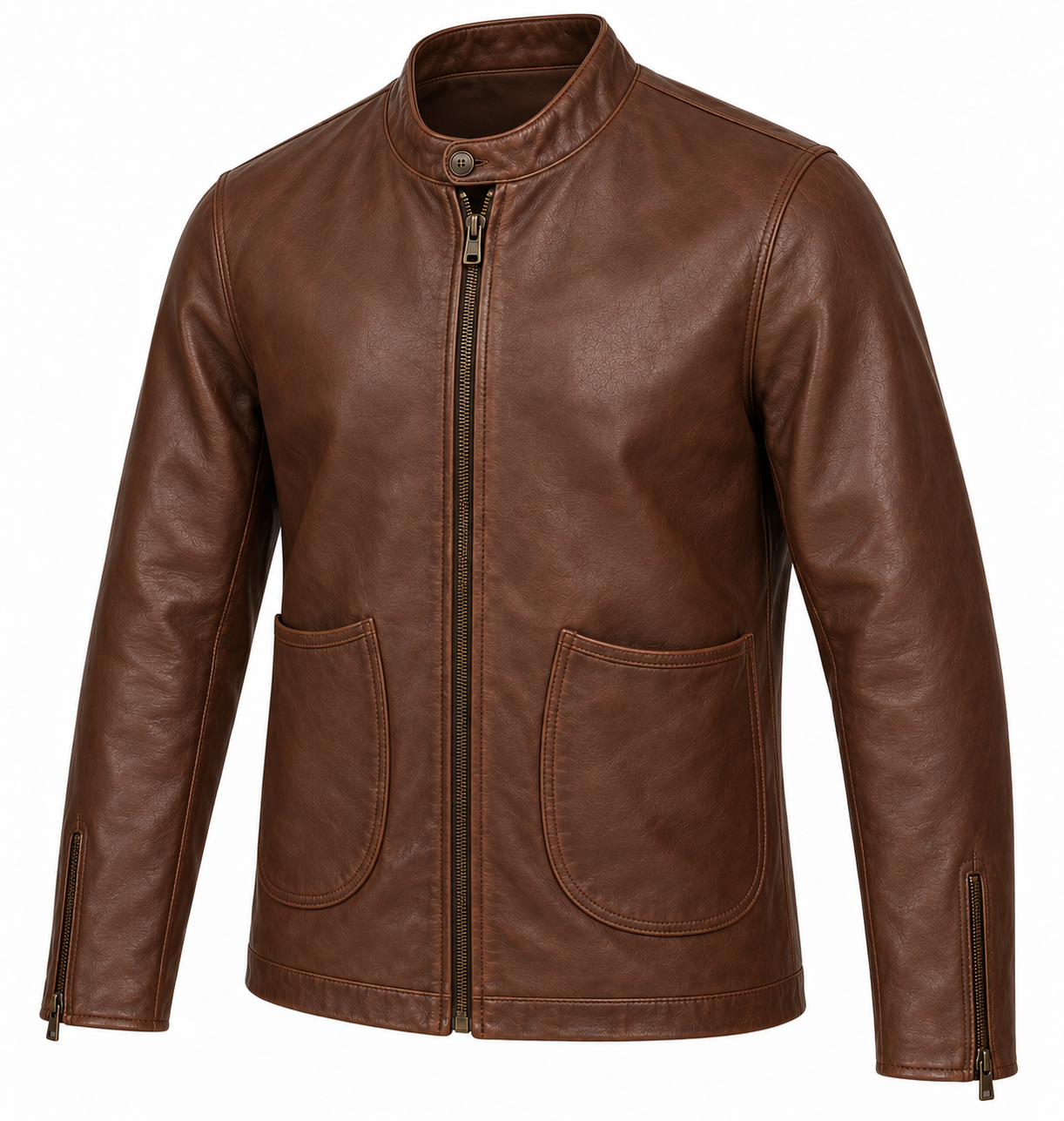 J048 brown leather jacket angle view