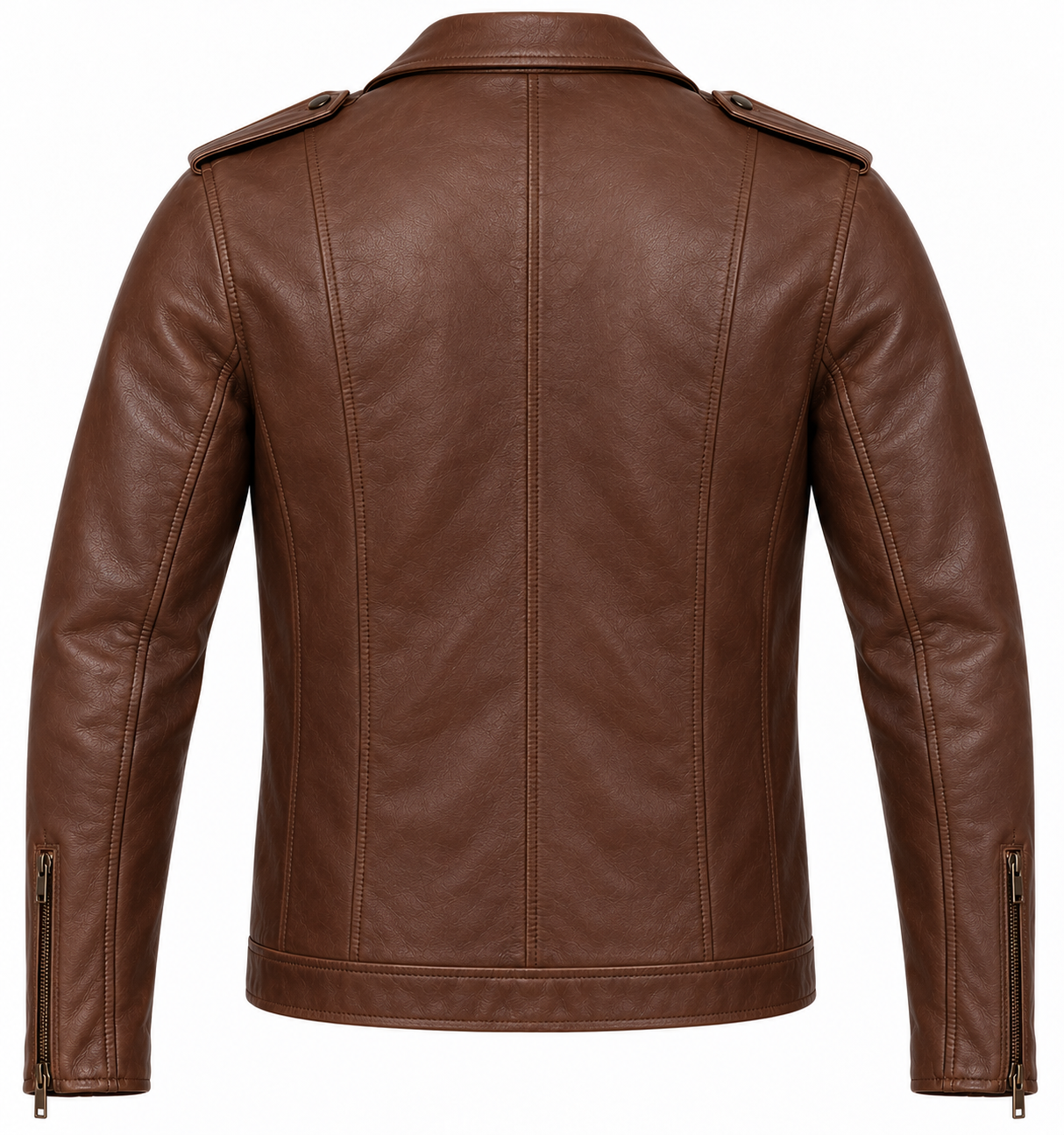 J050 brown leather jacket back view