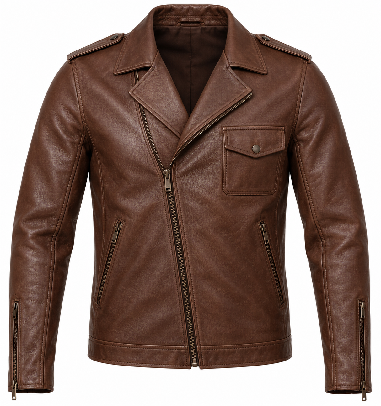 J050 brown leather jacket front view