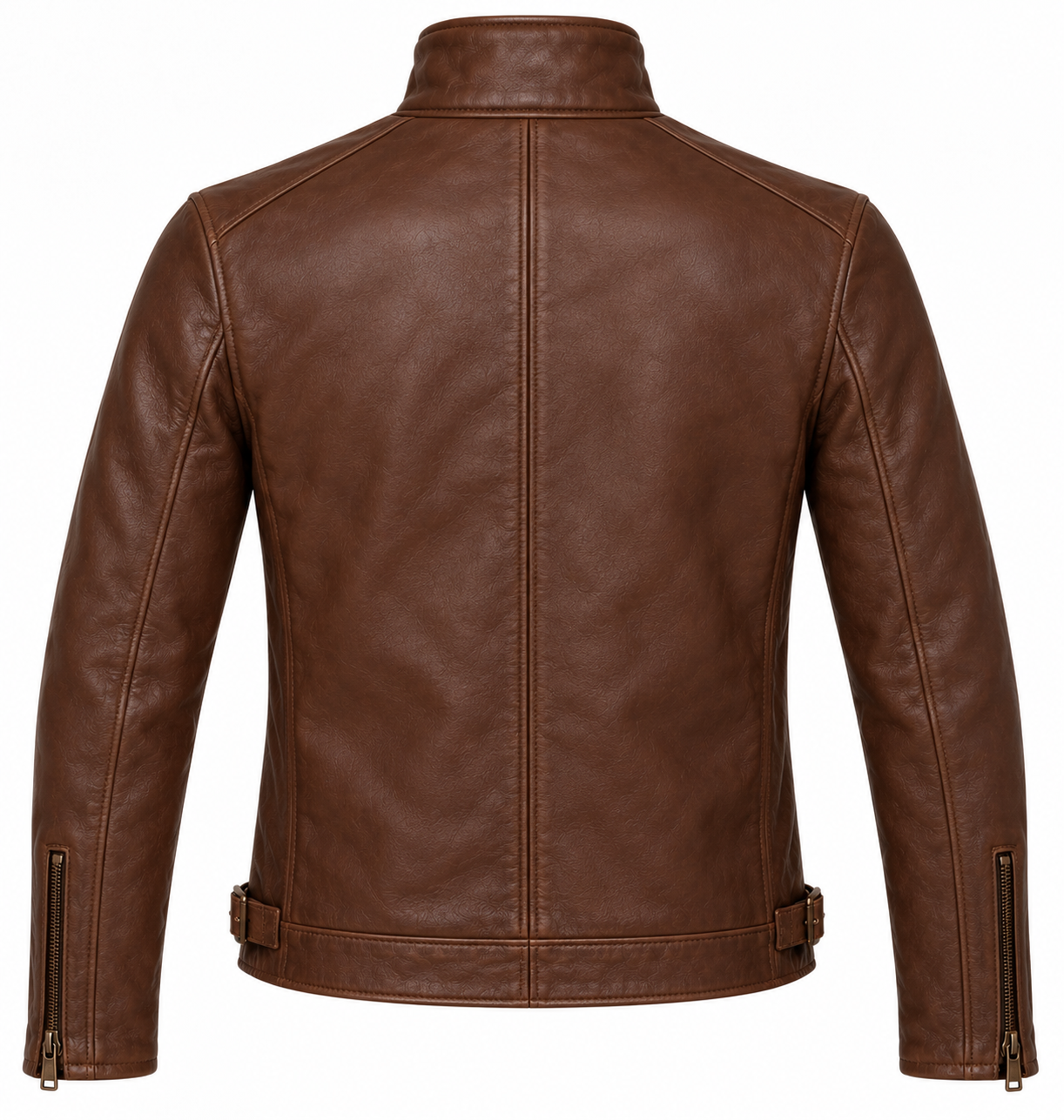 J052 brown leather jacket back view