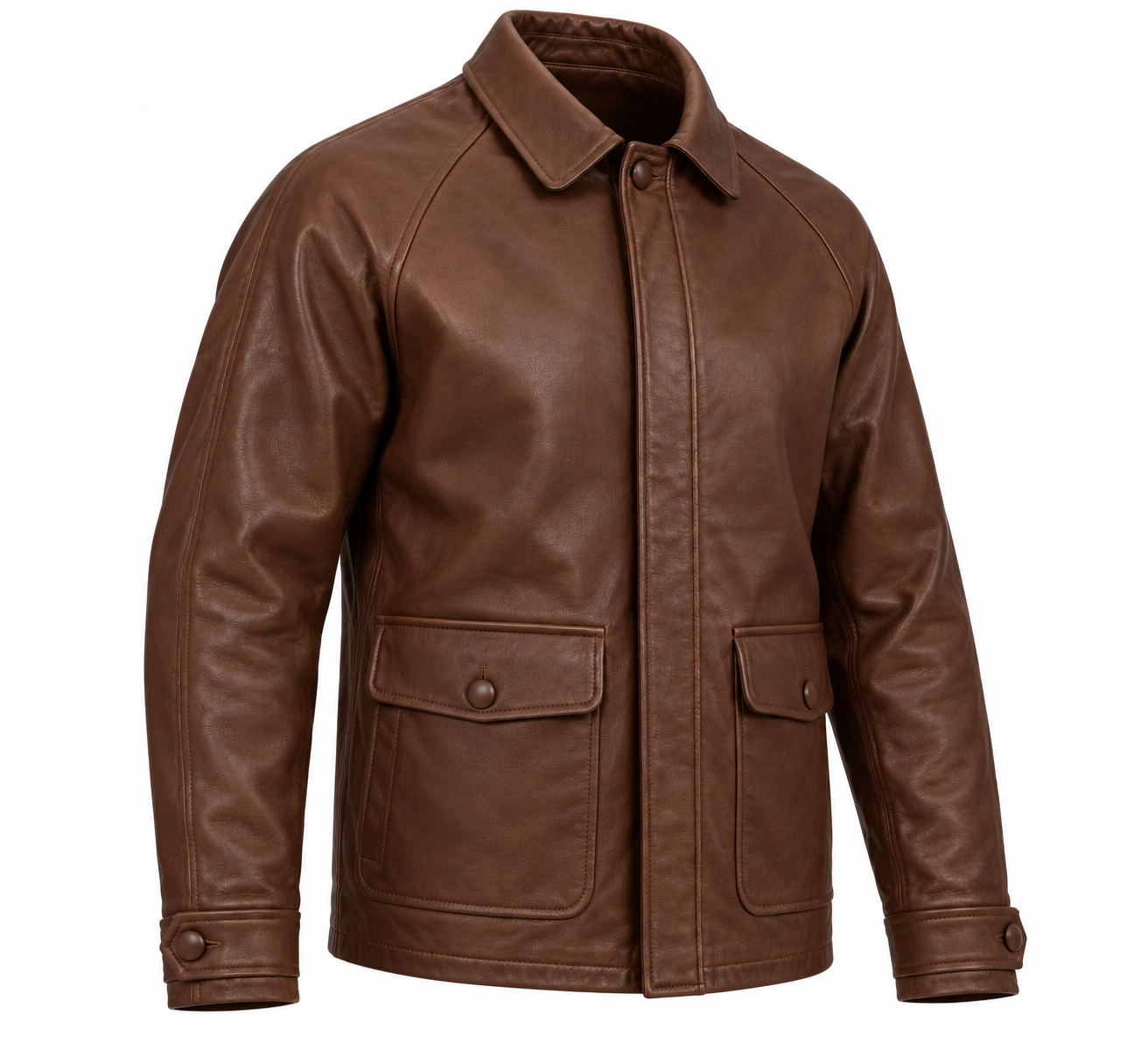J053 brown leather jacket angle view