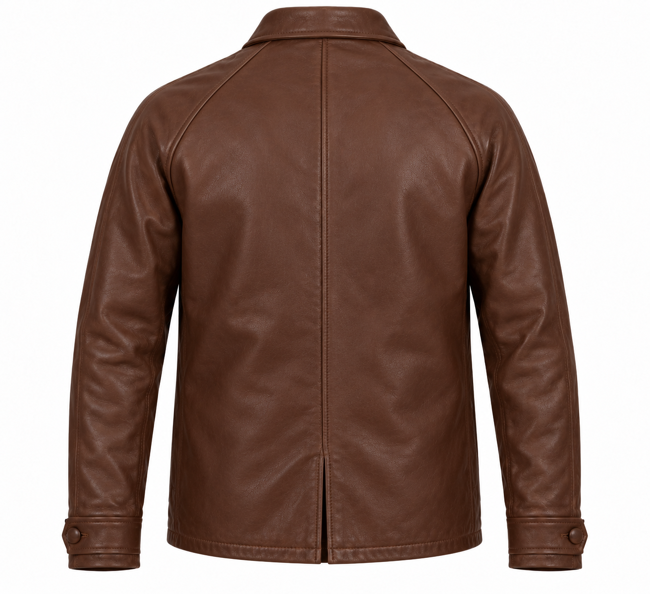J053 brown leather jacket back view