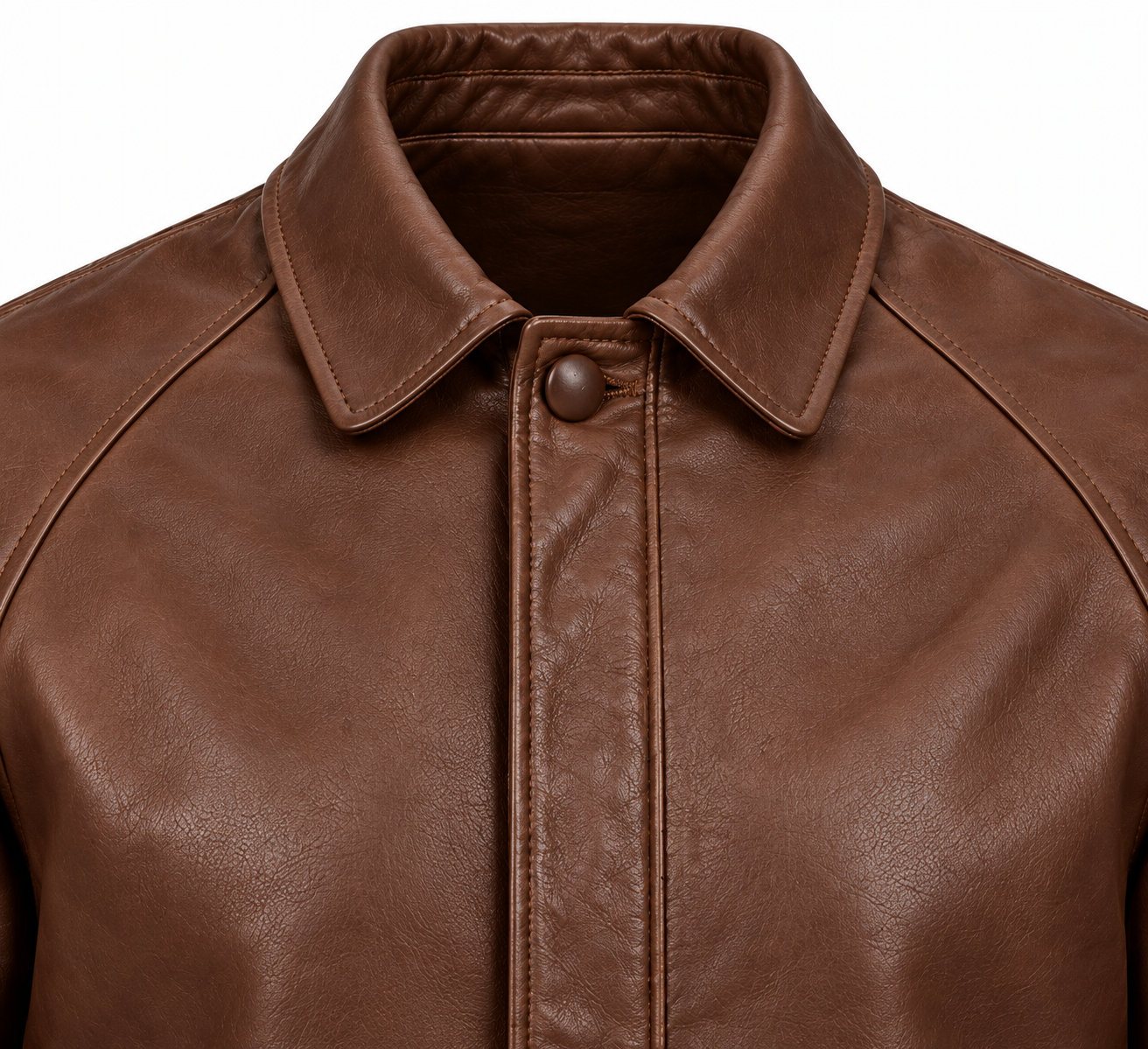 J053 brown leather jacket detail view