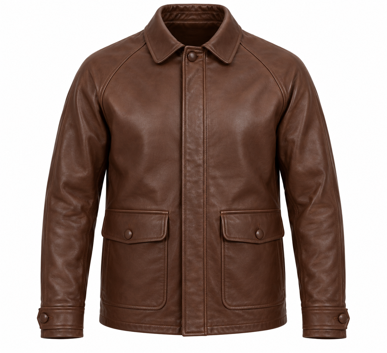 J053 brown leather jacket front view