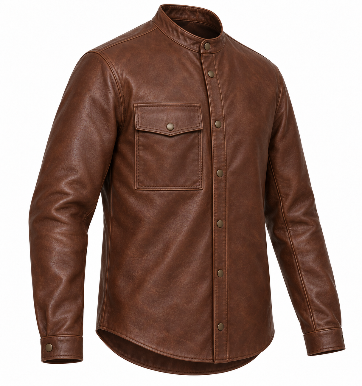 J054 brown leather jacket angle view