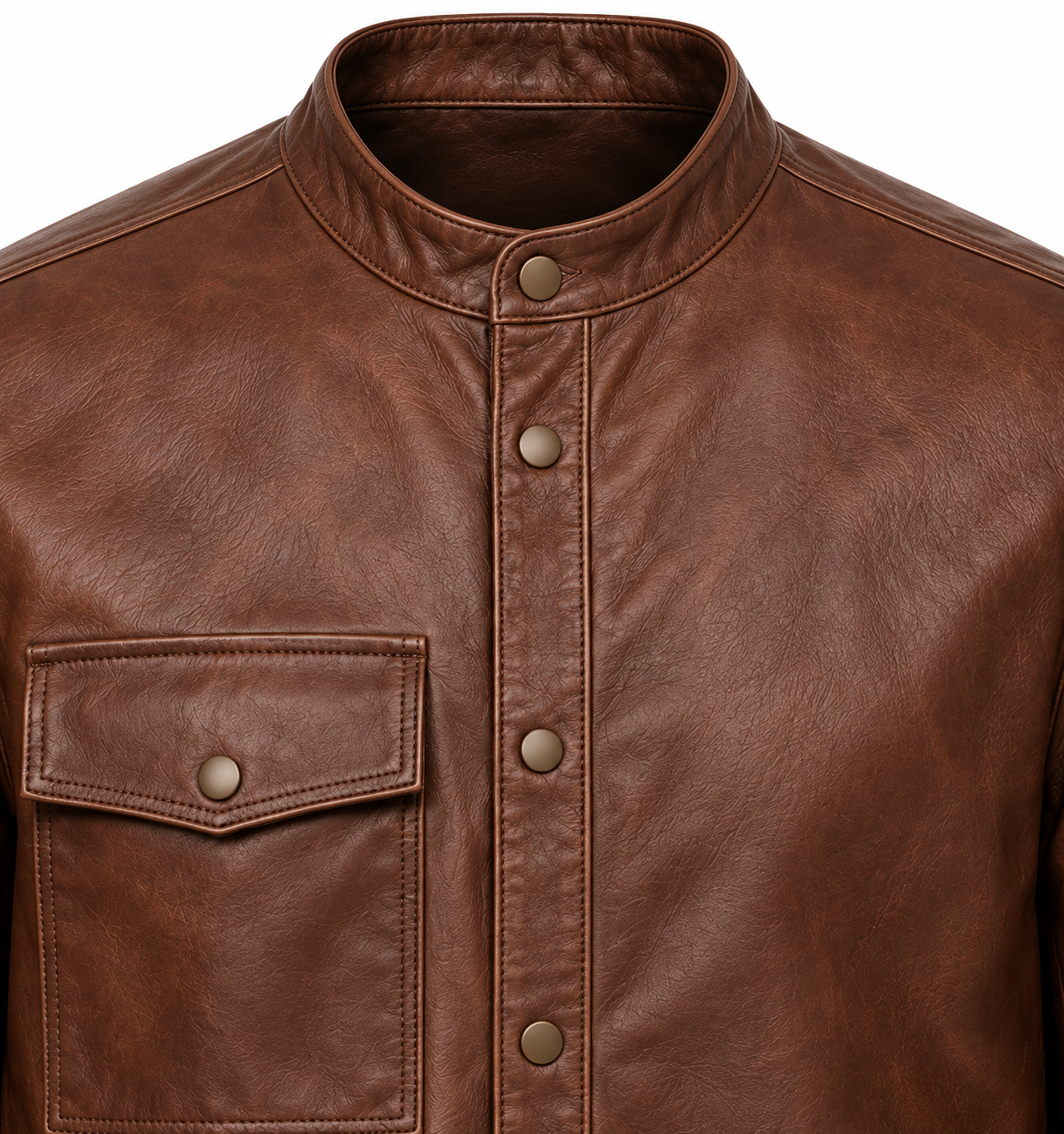 J054 brown leather jacket detail view