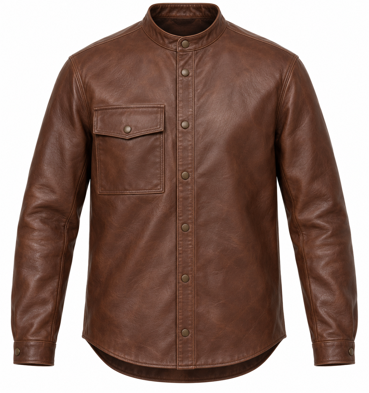 J054 brown leather jacket front view