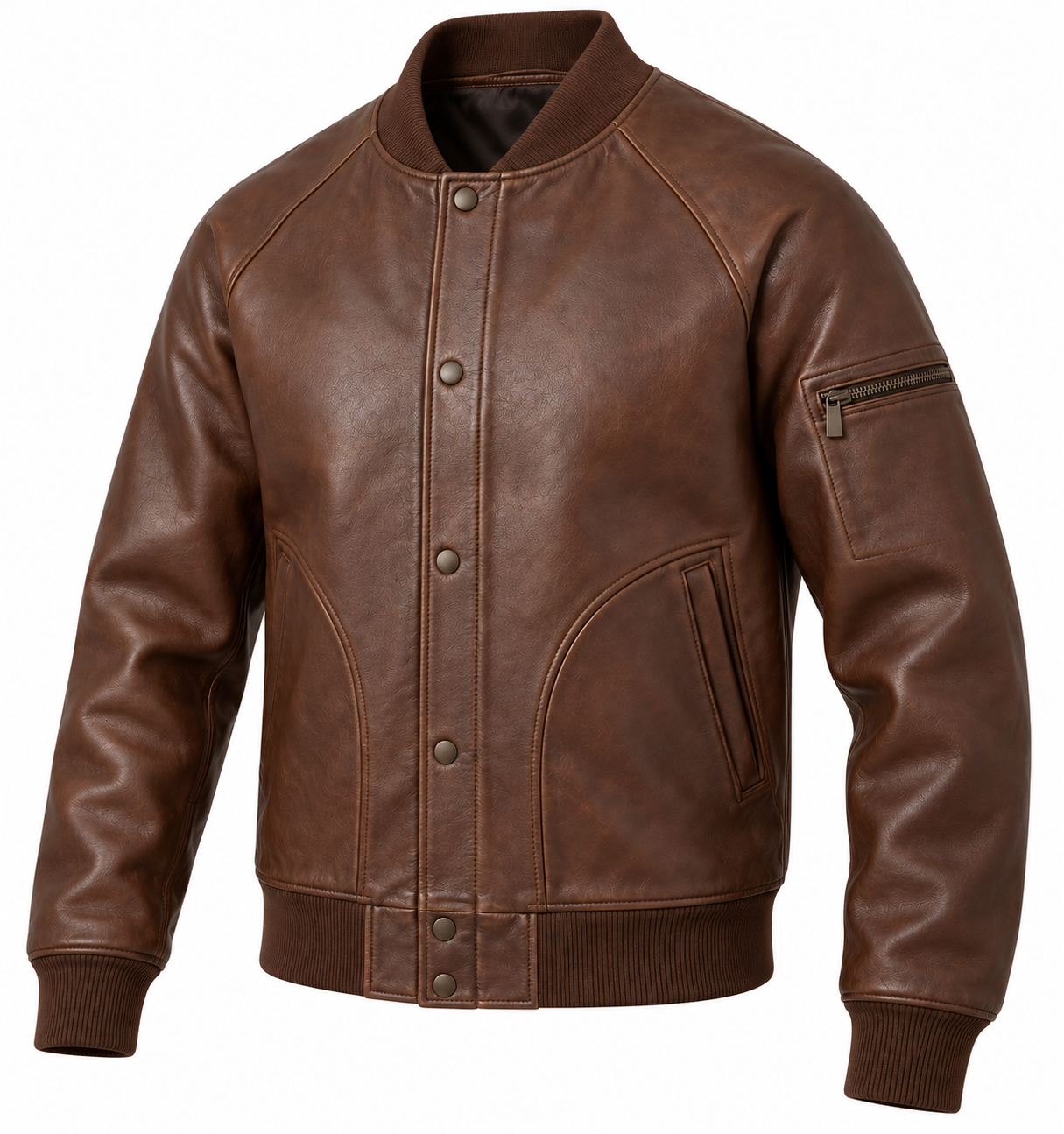 J056 brown leather jacket angle view