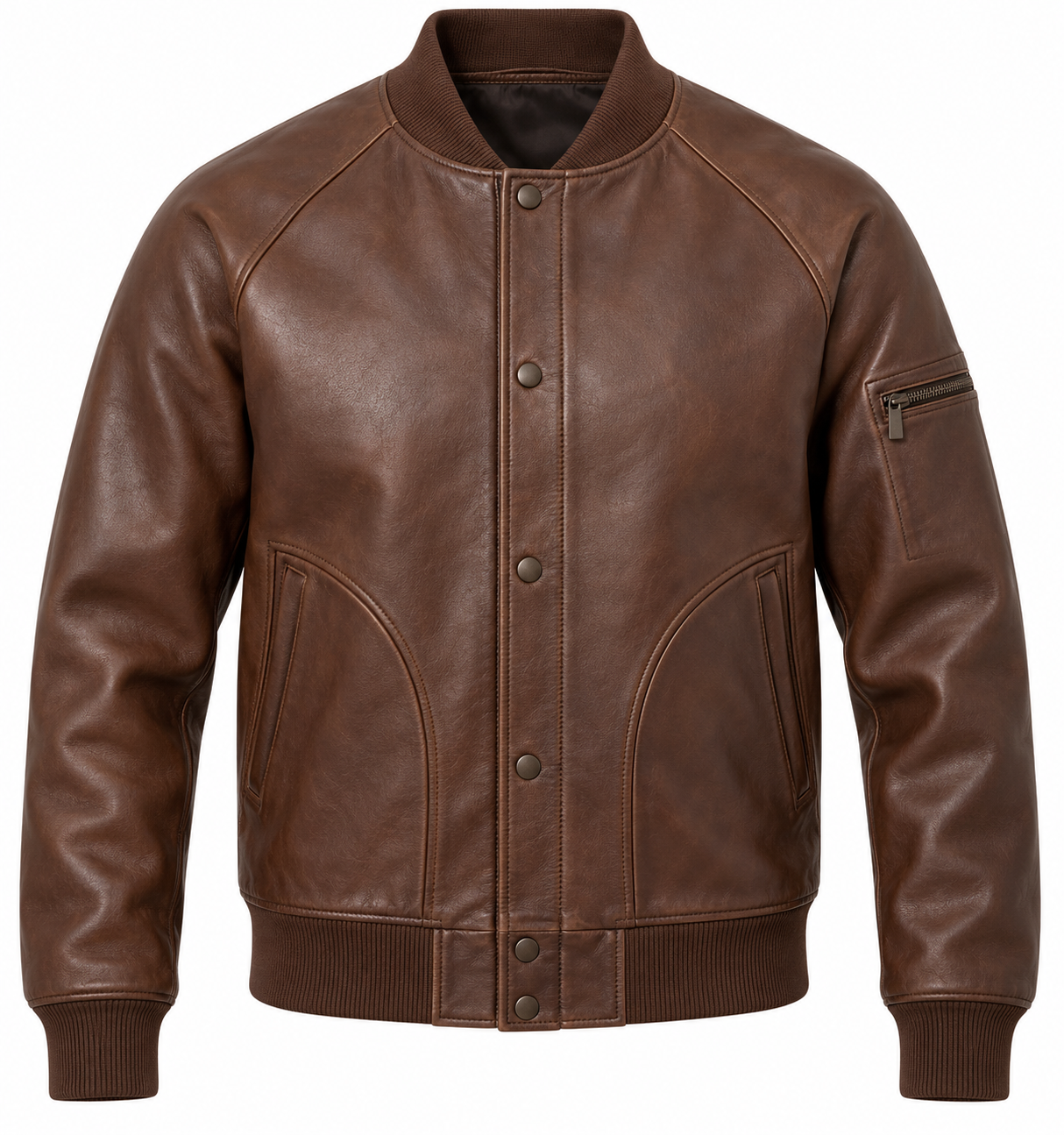 J056 brown leather jacket front view