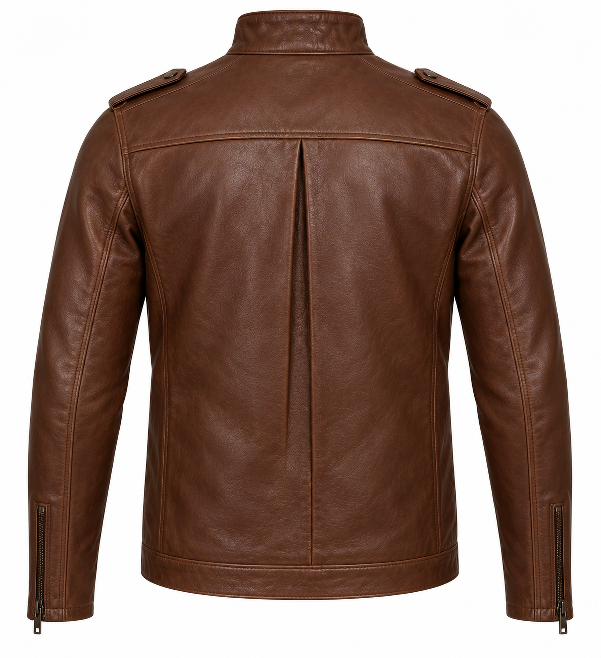 J057 brown leather jacket back view