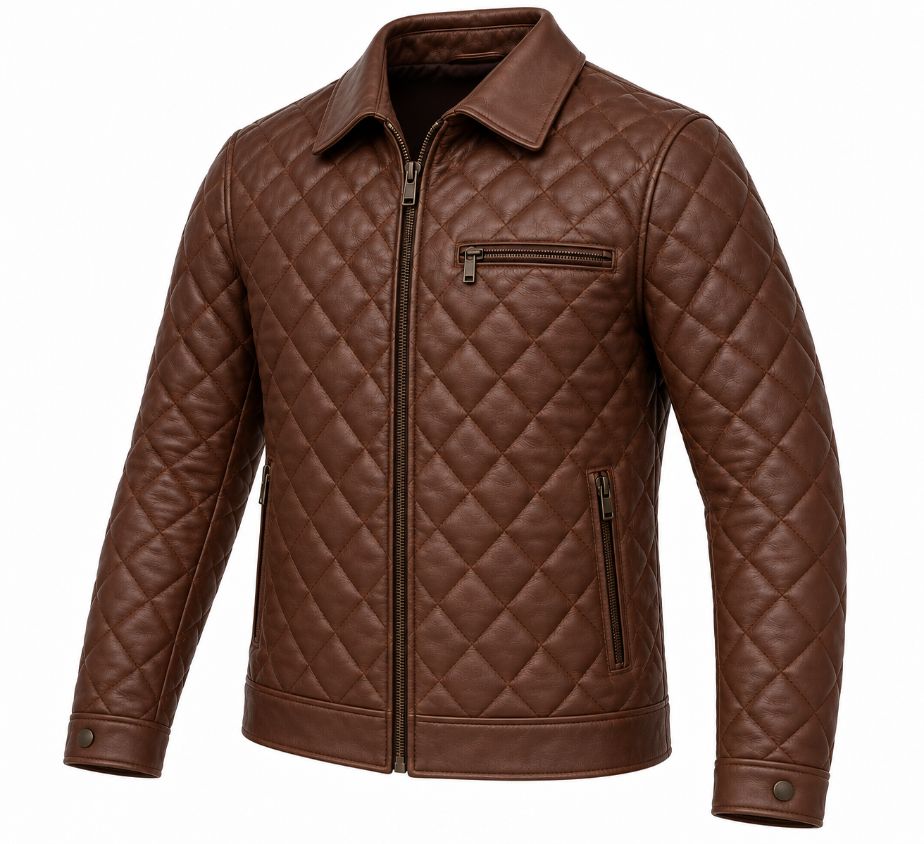 J058 brown leather jacket angle view
