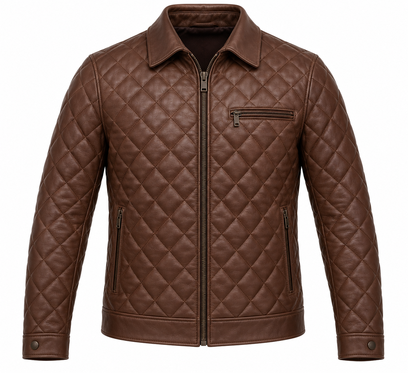J058 brown leather jacket front view