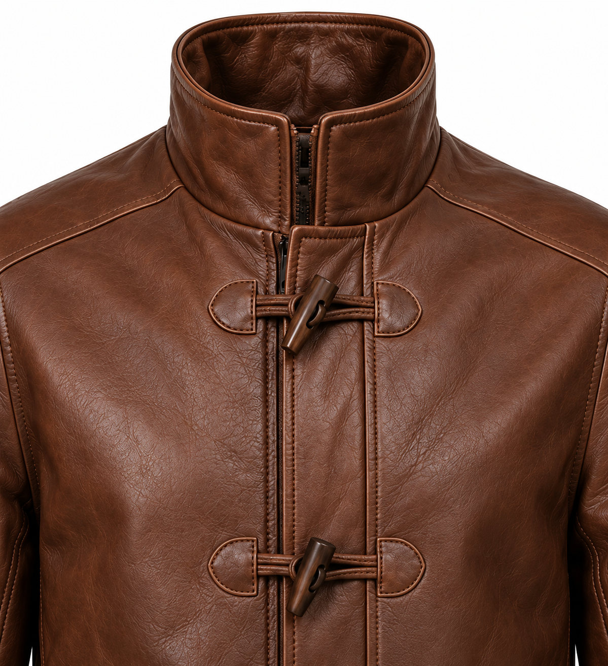 J059 brown leather jacket detail view