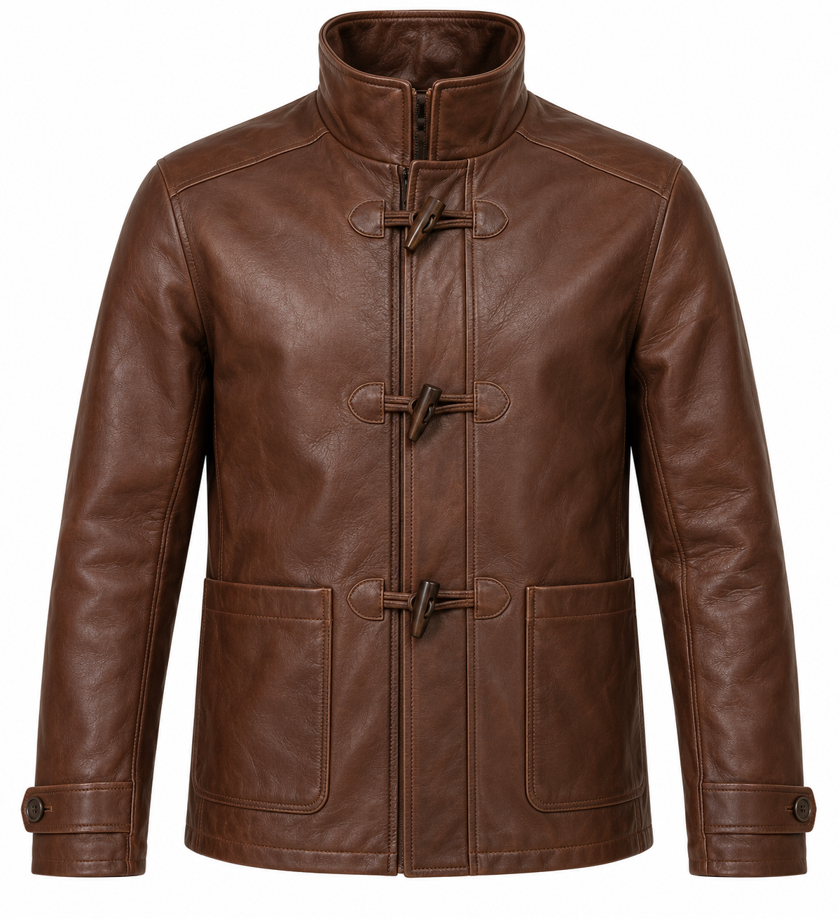 J059 brown leather jacket front view