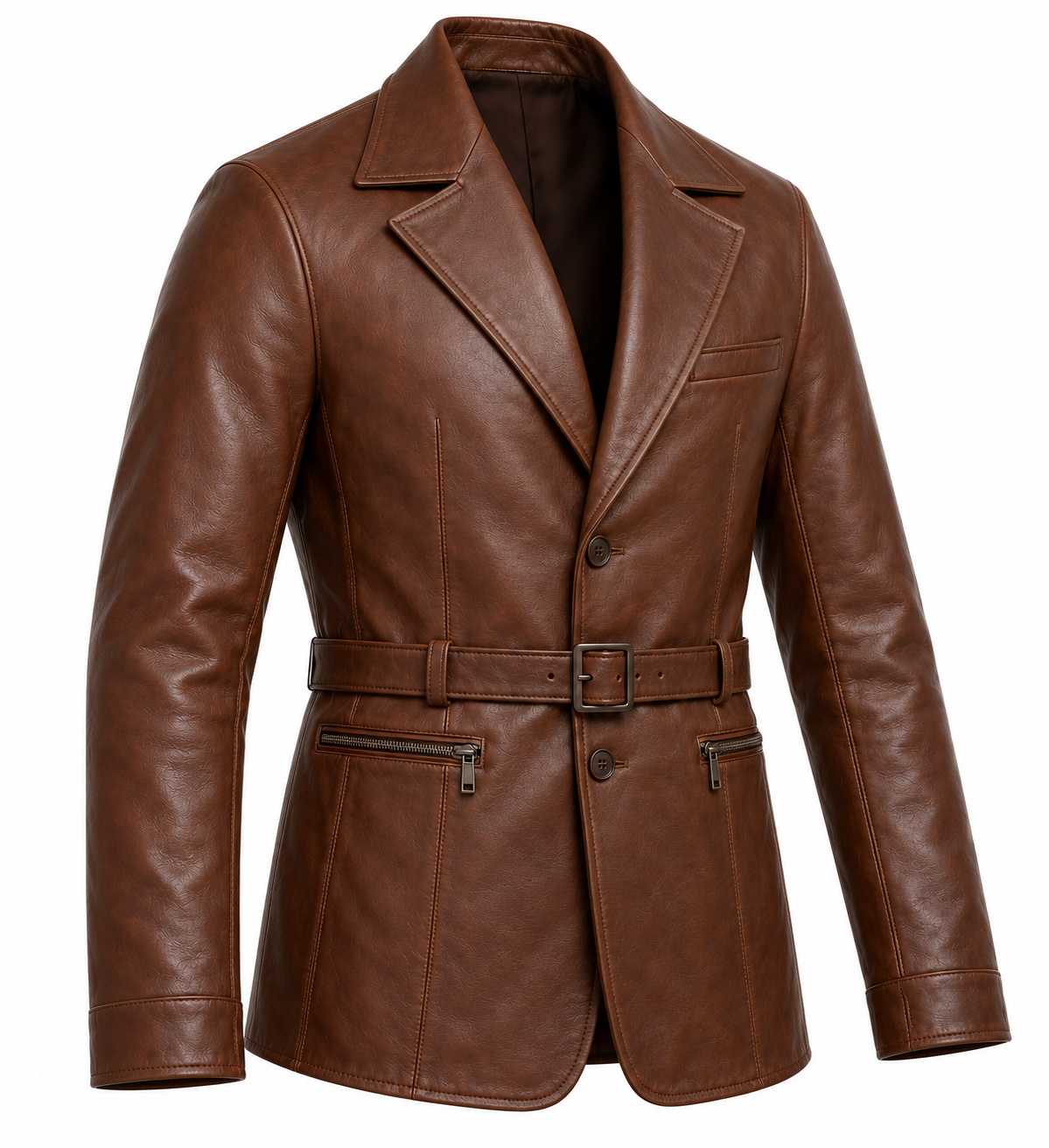 J060 brown leather jacket angle view