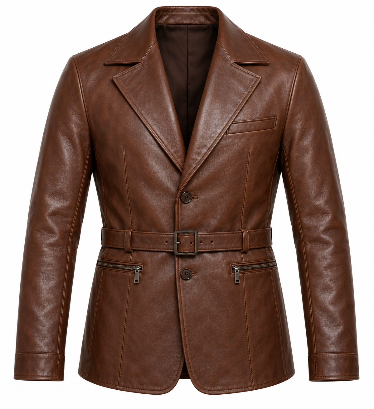J060 brown leather jacket front view