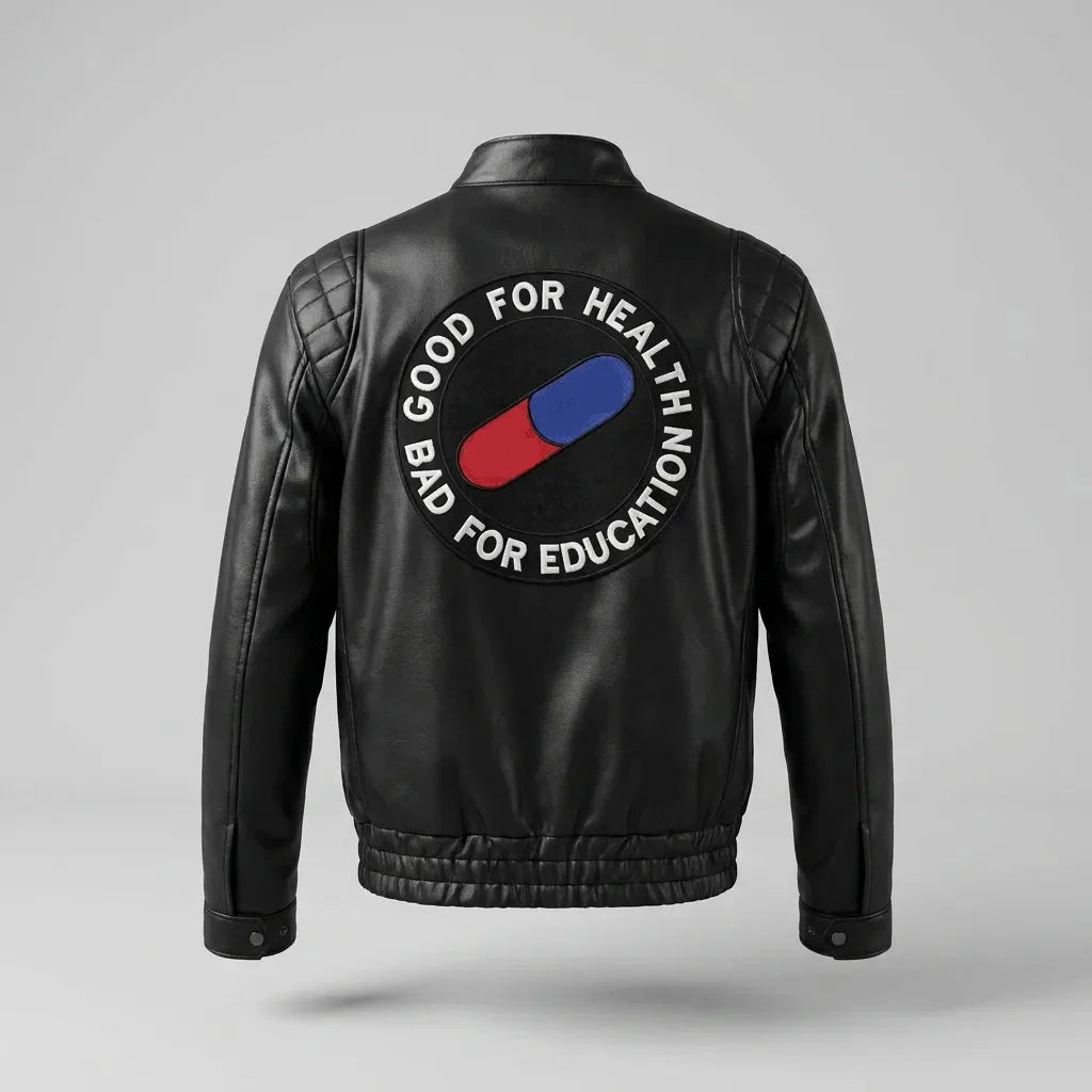 Sowachi Men's Black Leather Graphic Biker Jacket anti-hero Inspired Jacket