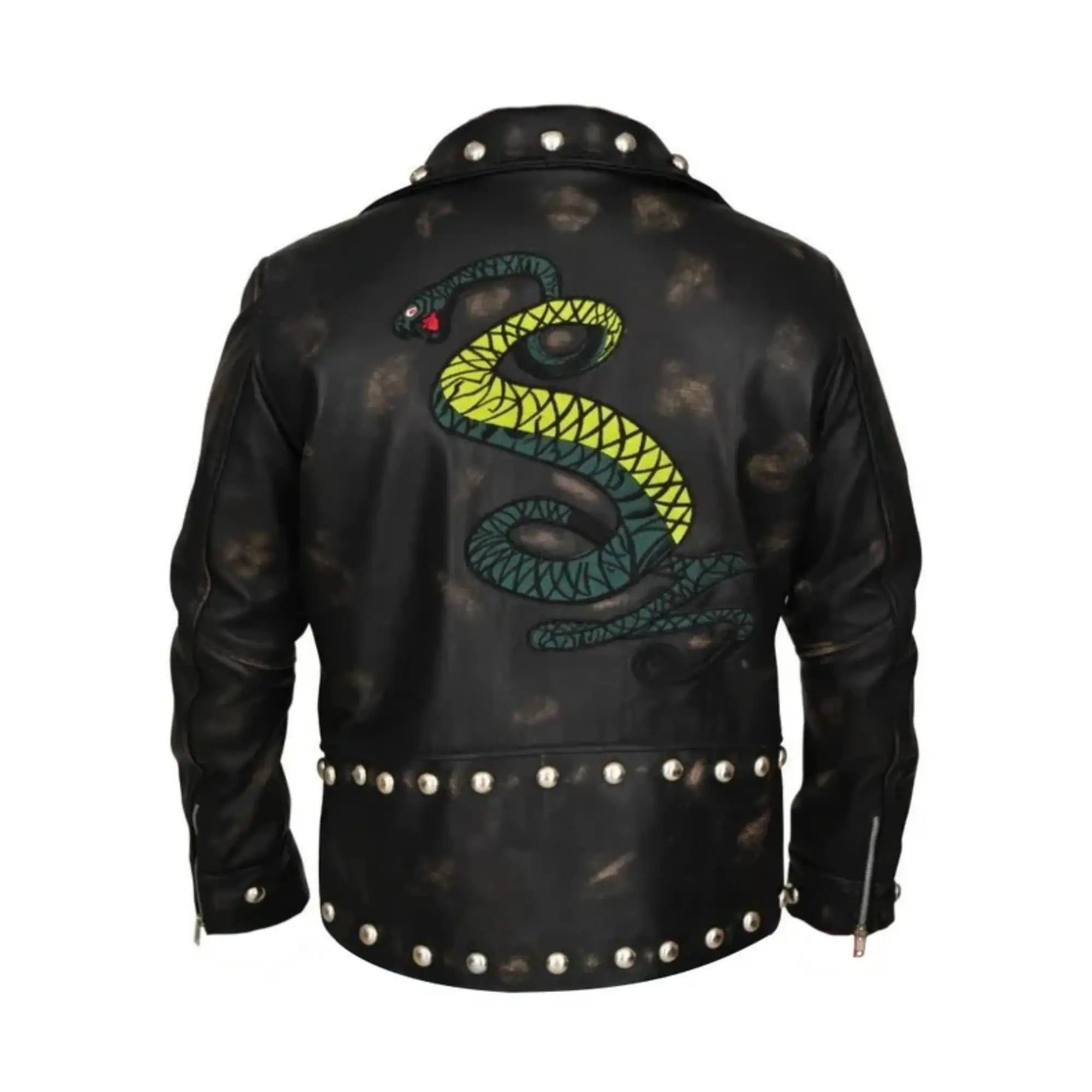 Sowachi Men's Black Studded Biker Leather Jacket