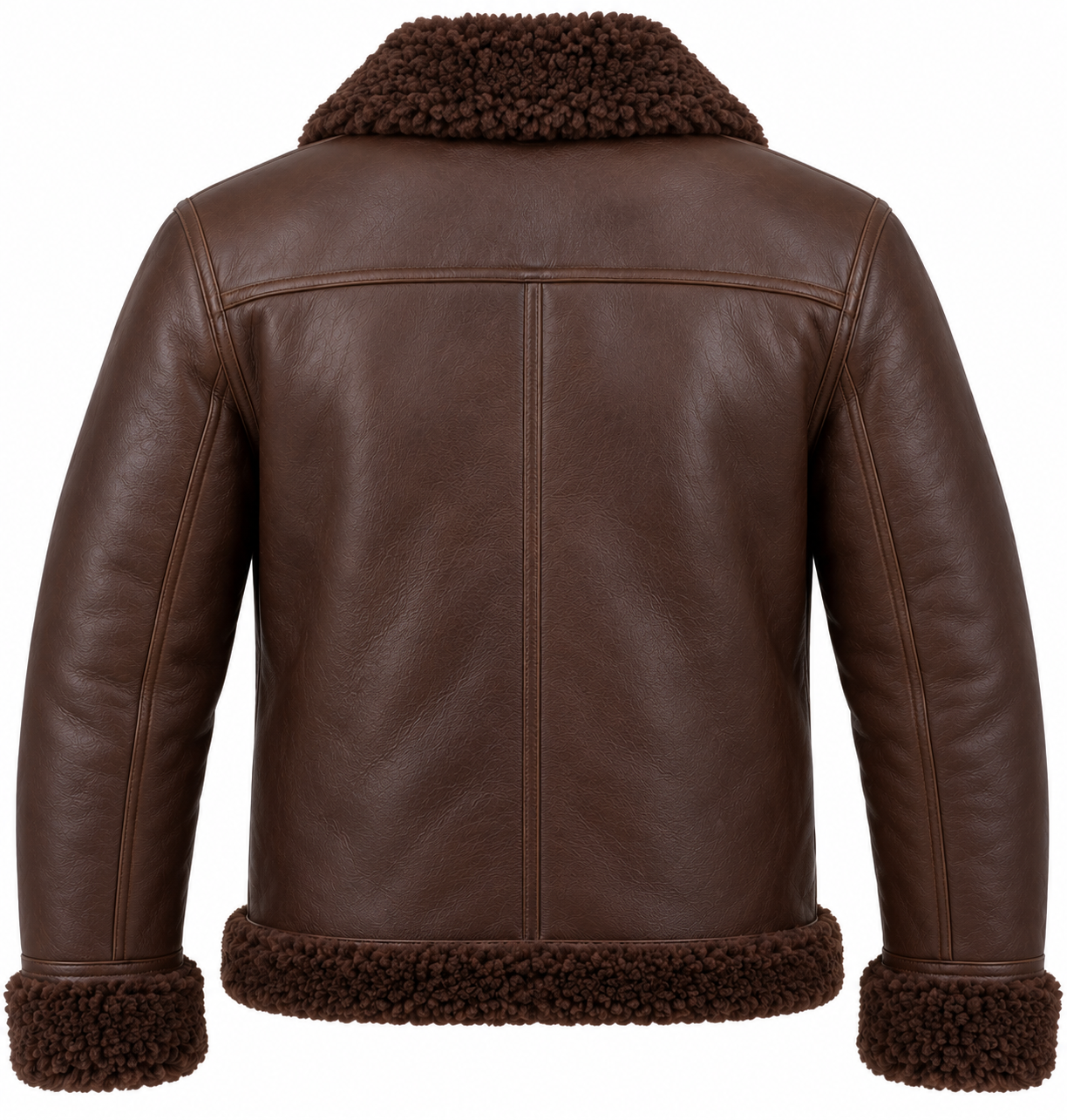 SH001 men's brown shearling jacket back view