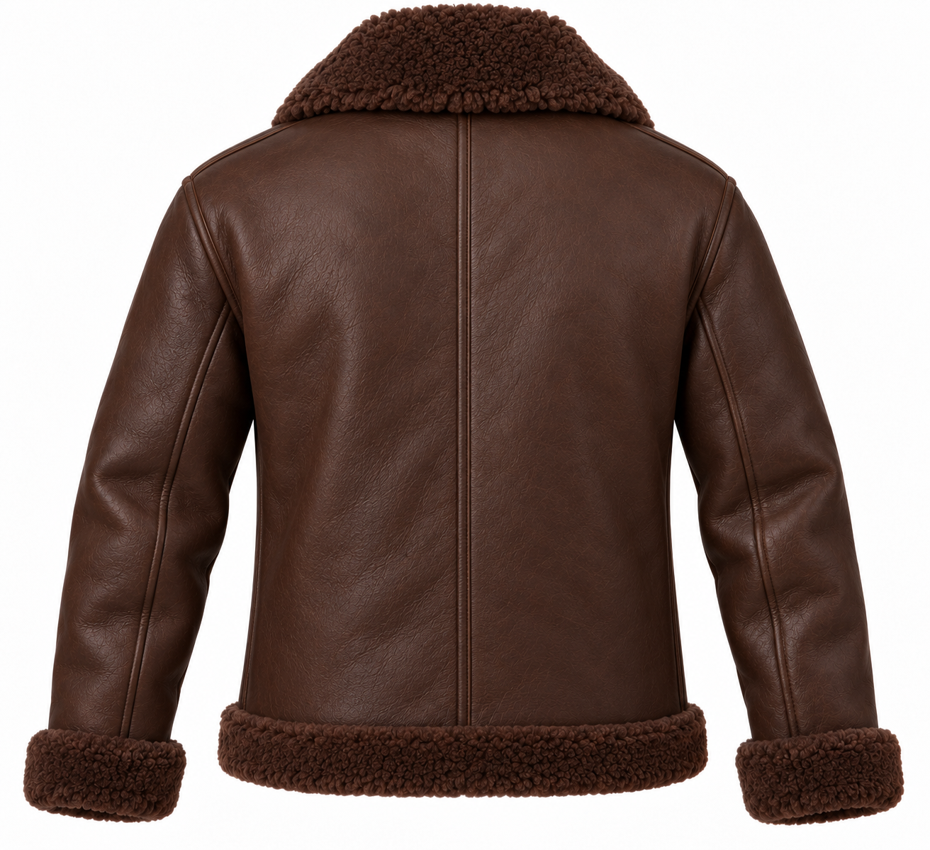 SH002 men's brown shearling jacket back view