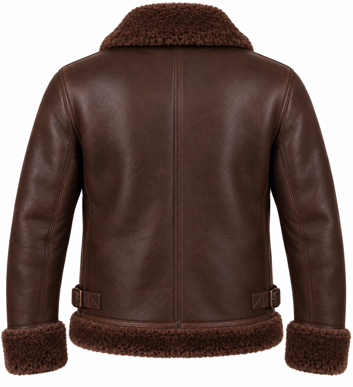 SH003 men's brown shearling jacket back view