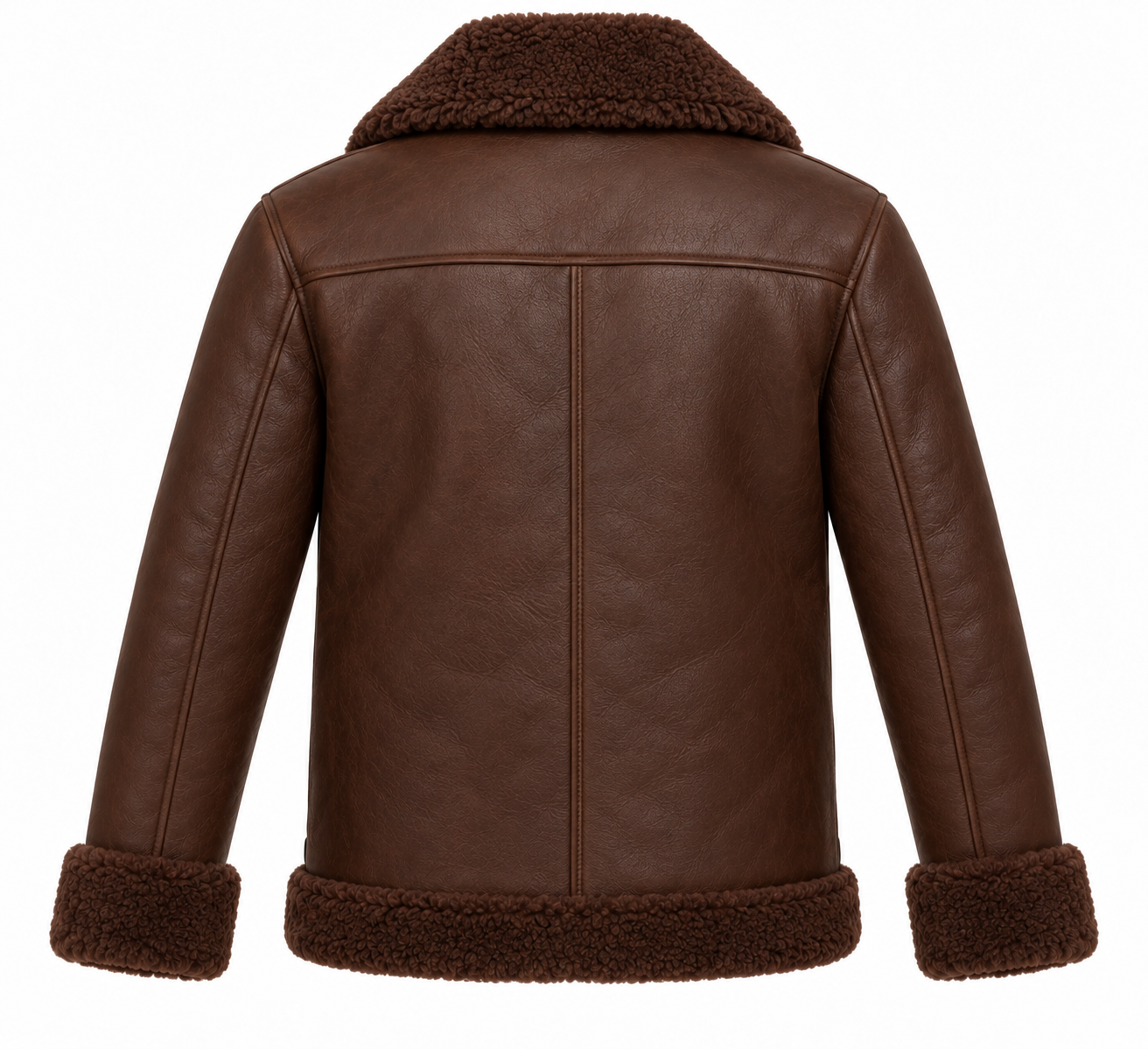 SH004 men's brown shearling jacket back view