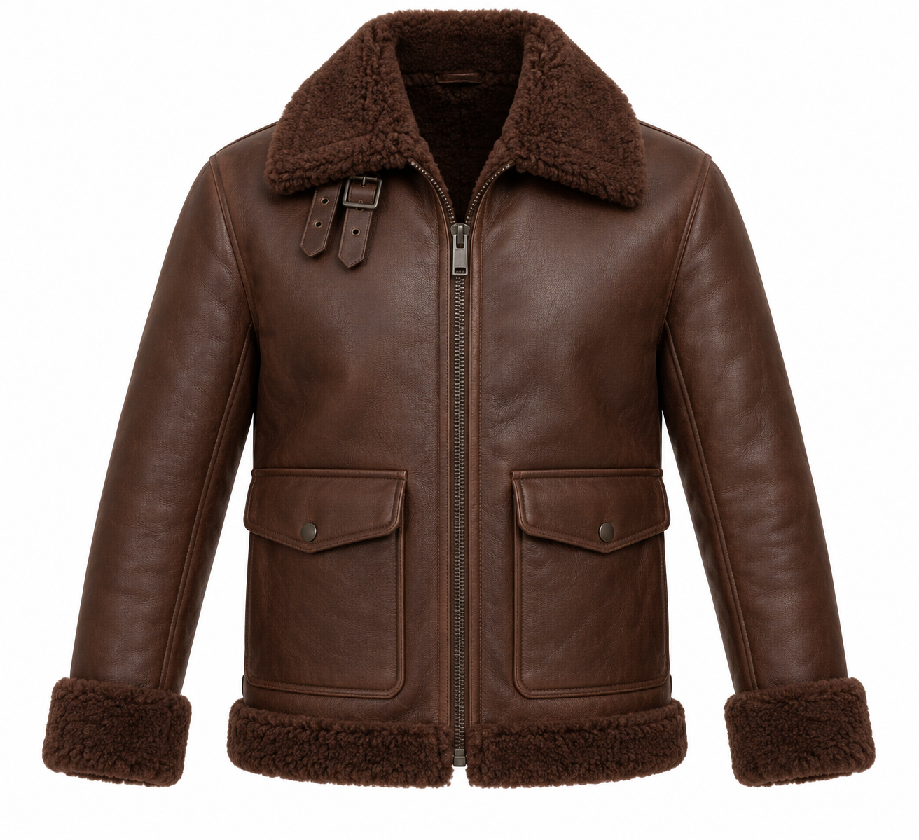 SH004 men's brown shearling jacket front view