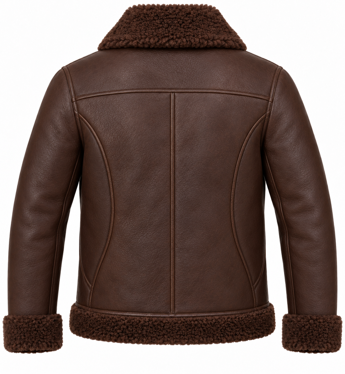 SH005 men's brown shearling jacket back view