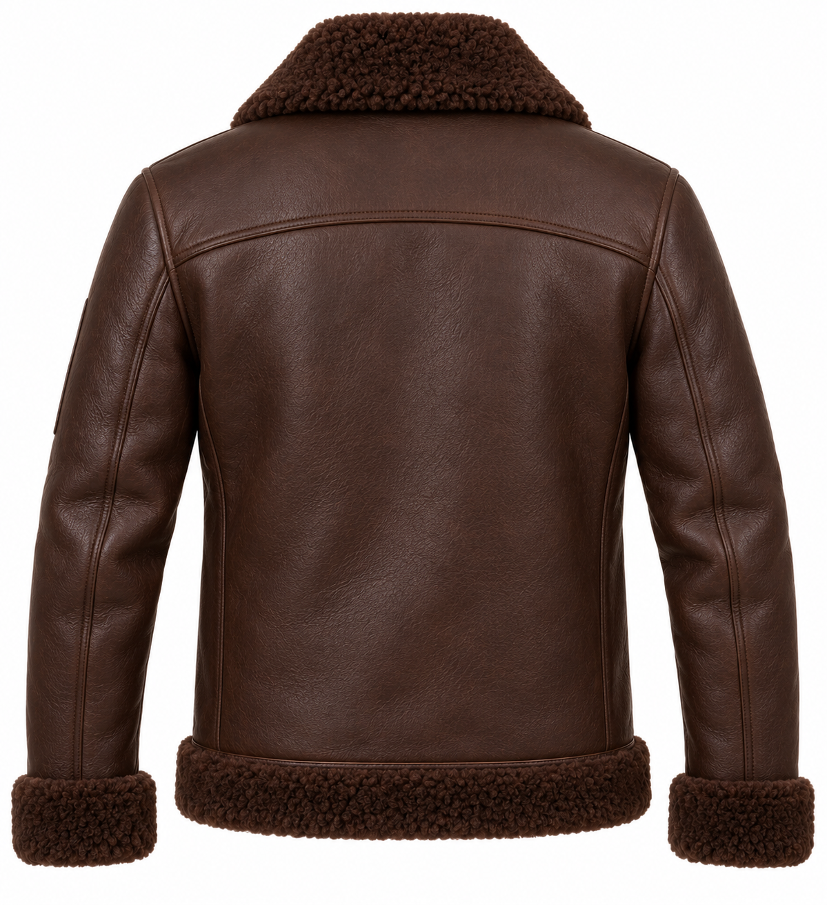 SH006 men's brown shearling jacket back view