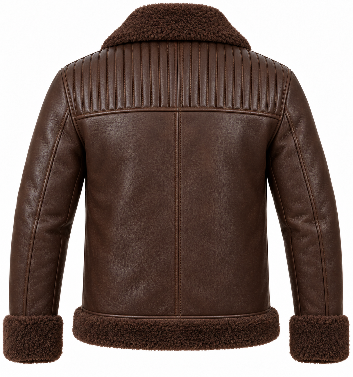 SH007 men's brown shearling jacket back view