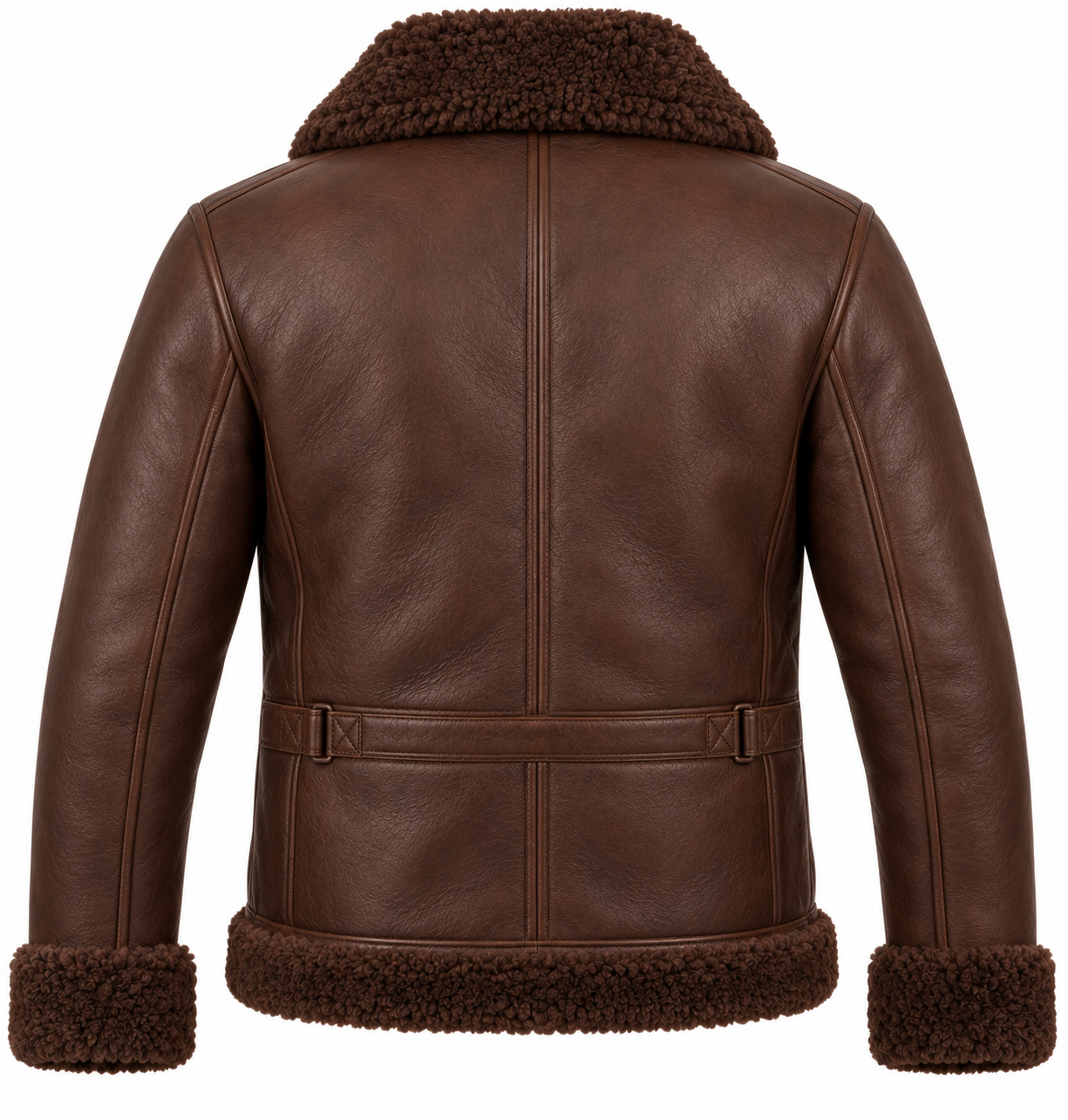 SH008 men's brown shearling jacket back view