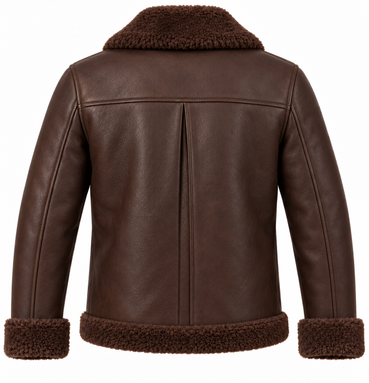 SH009 men's brown shearling jacket back view