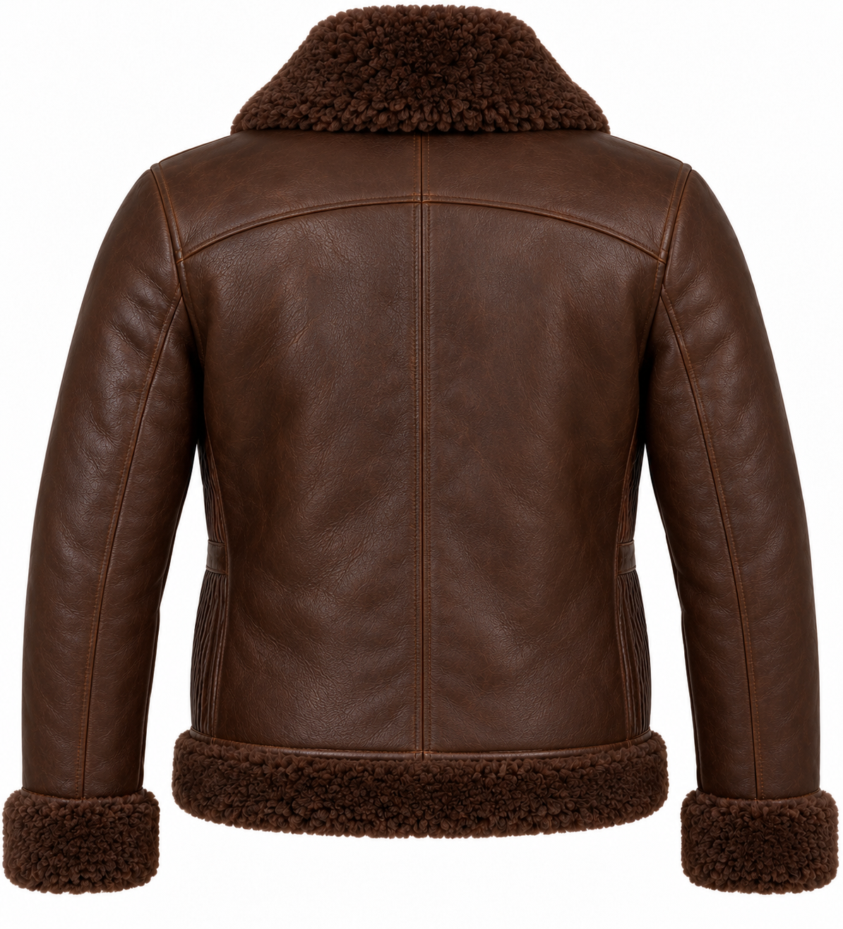 SH010 men's brown shearling jacket back view