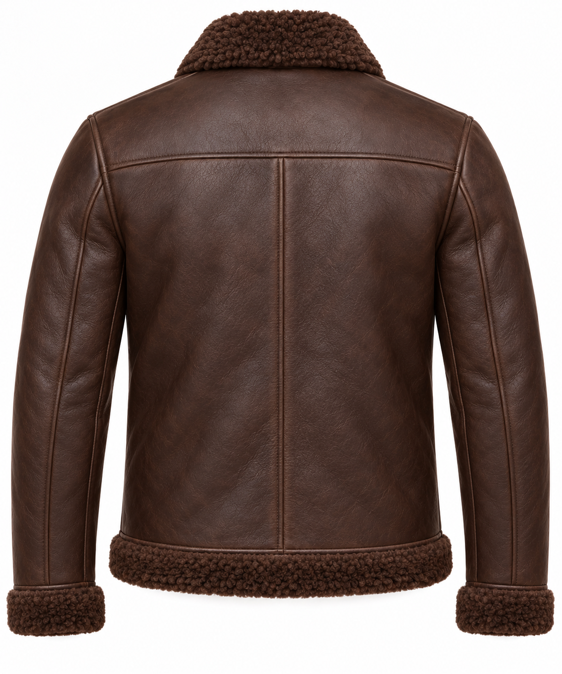 SH011 men's brown shearling jacket back view