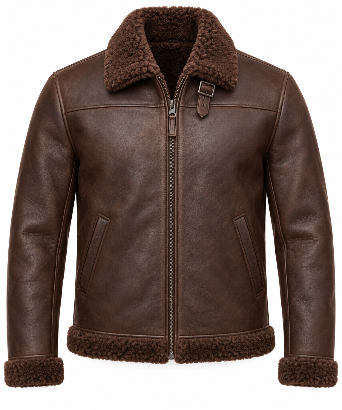 SH011 men's brown shearling jacket front view