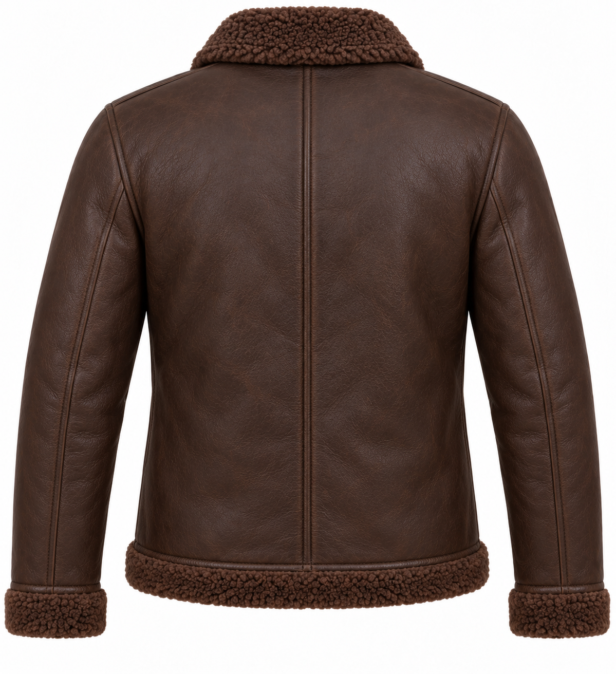 SH012 men's brown shearling jacket back view