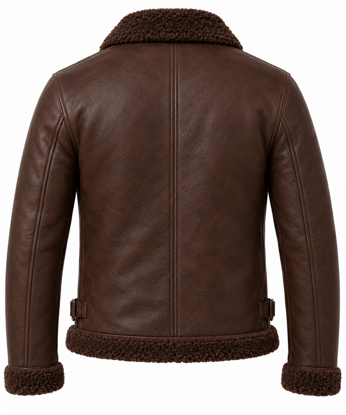 SH013 men's brown shearling jacket back view