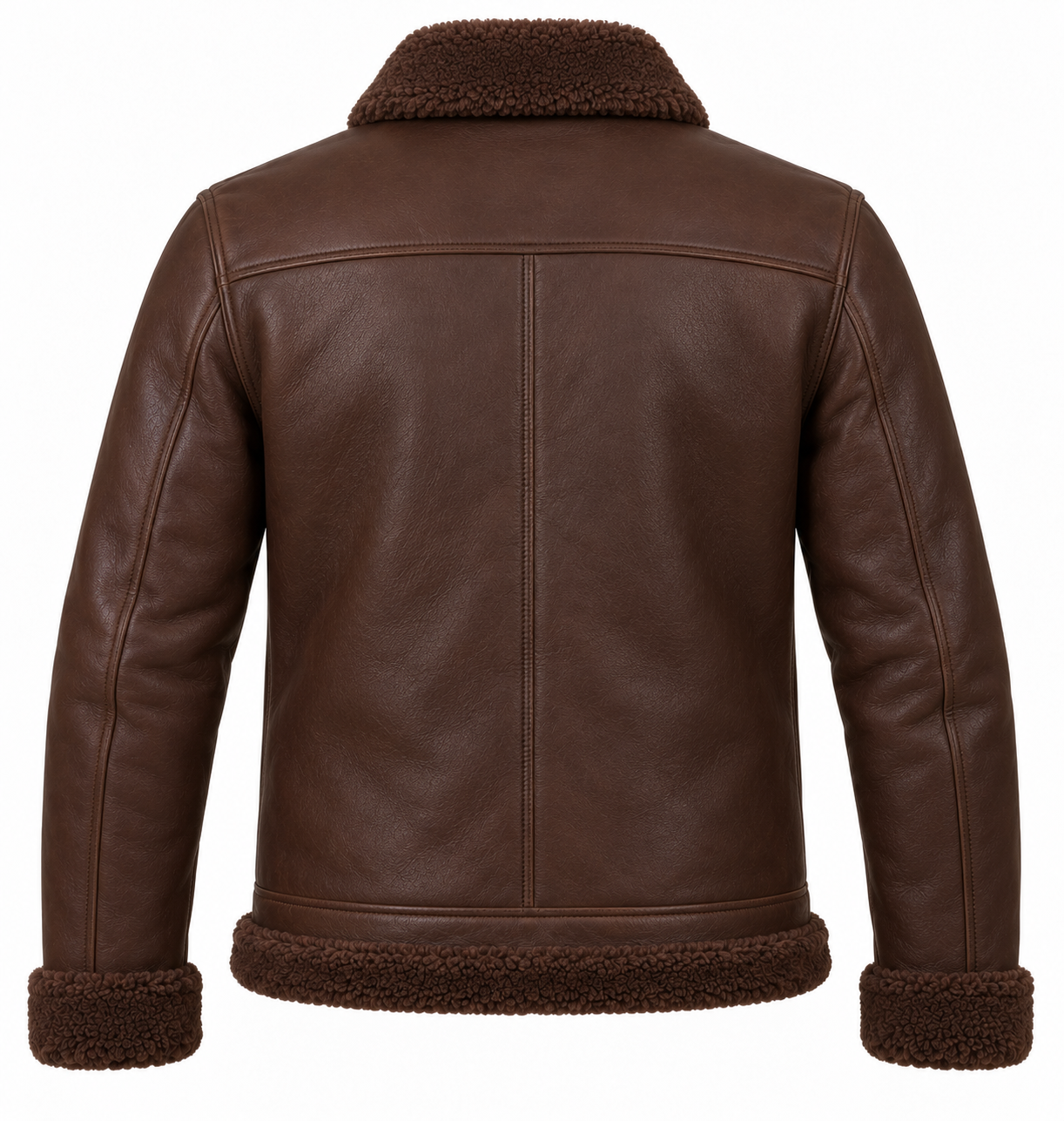 SH014 men's brown shearling jacket back view