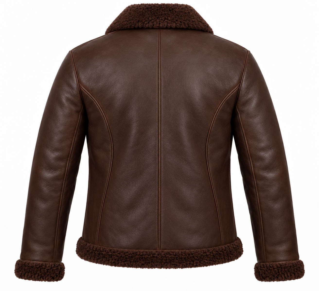 SH015 men's brown shearling jacket back view
