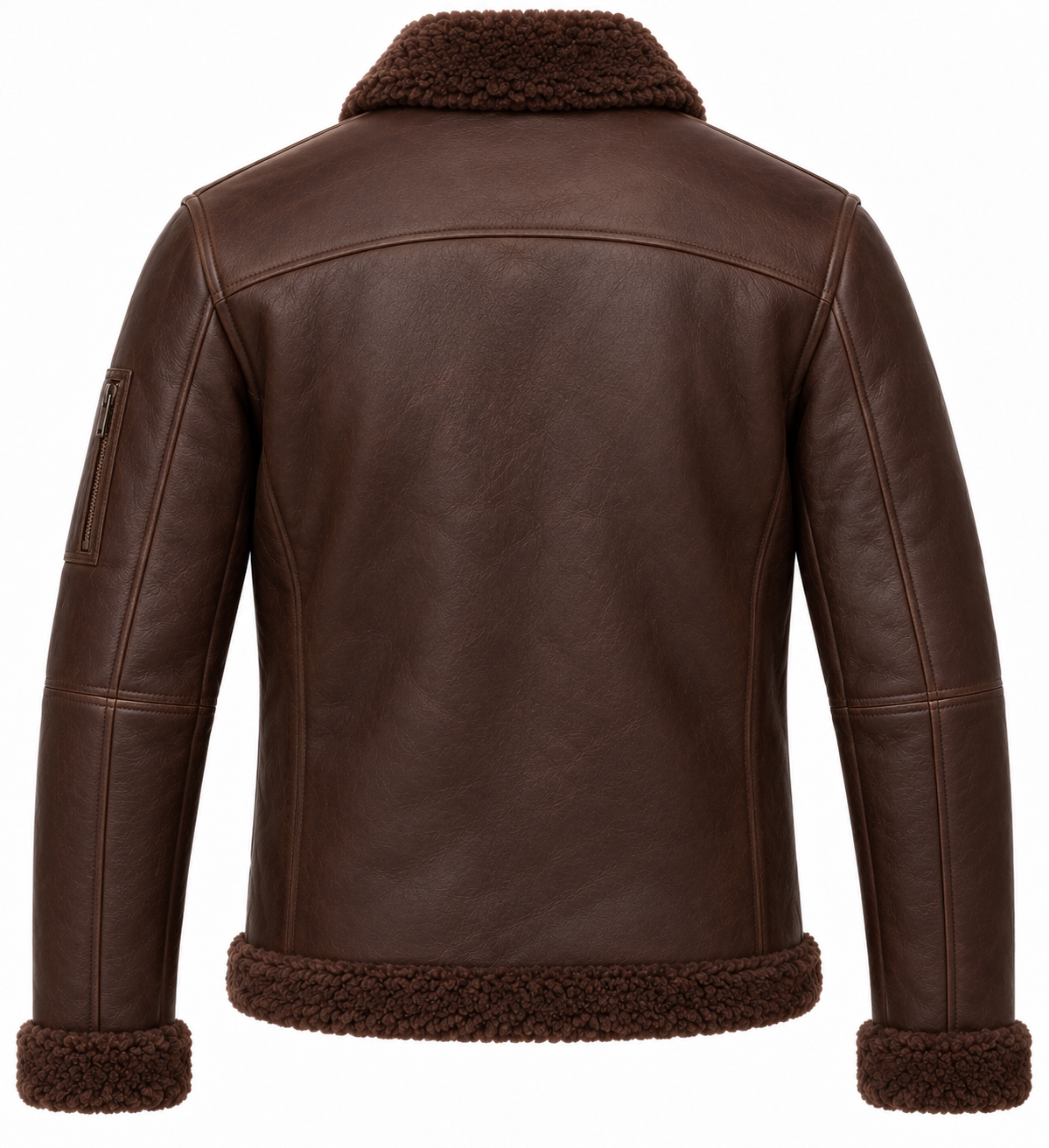 SH016 men's brown shearling jacket back view