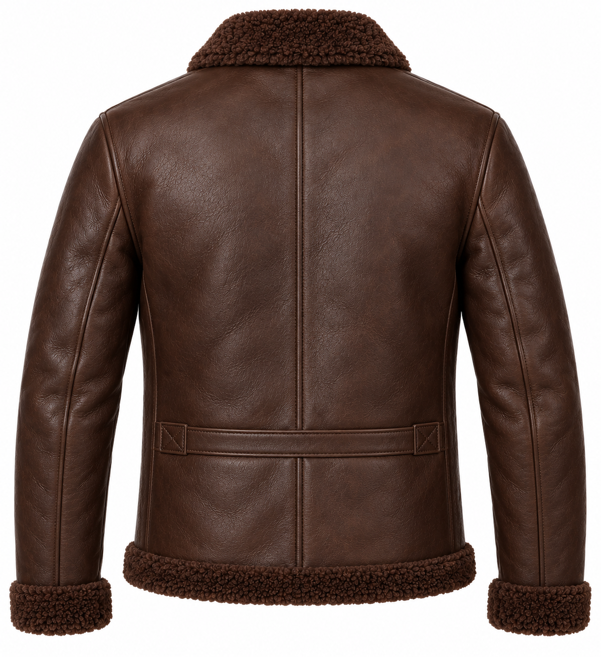 SH018 men's brown shearling jacket back view