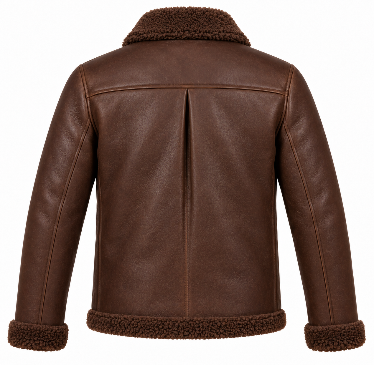 SH019 men's brown shearling jacket back view