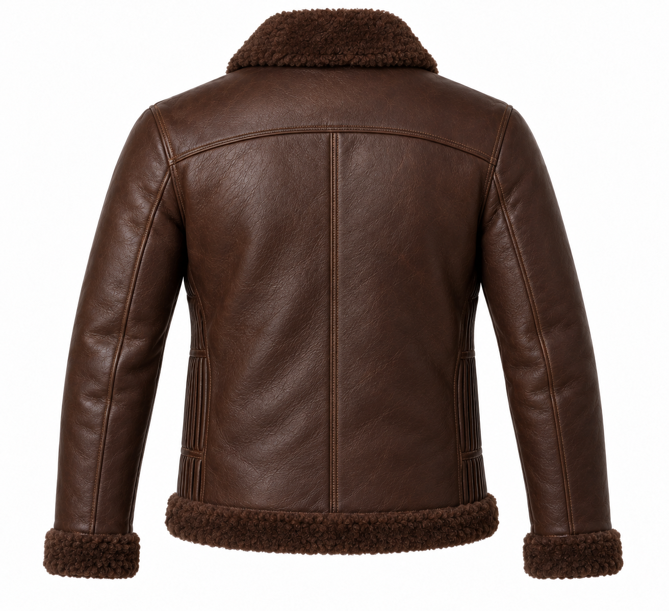 SH020 men's brown shearling jacket back view