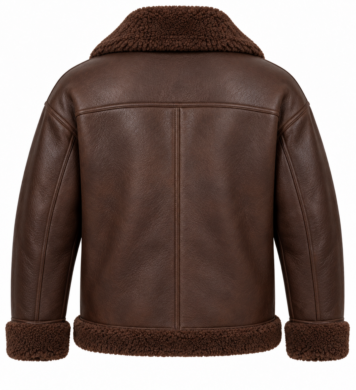 SH021 men's brown shearling jacket back view